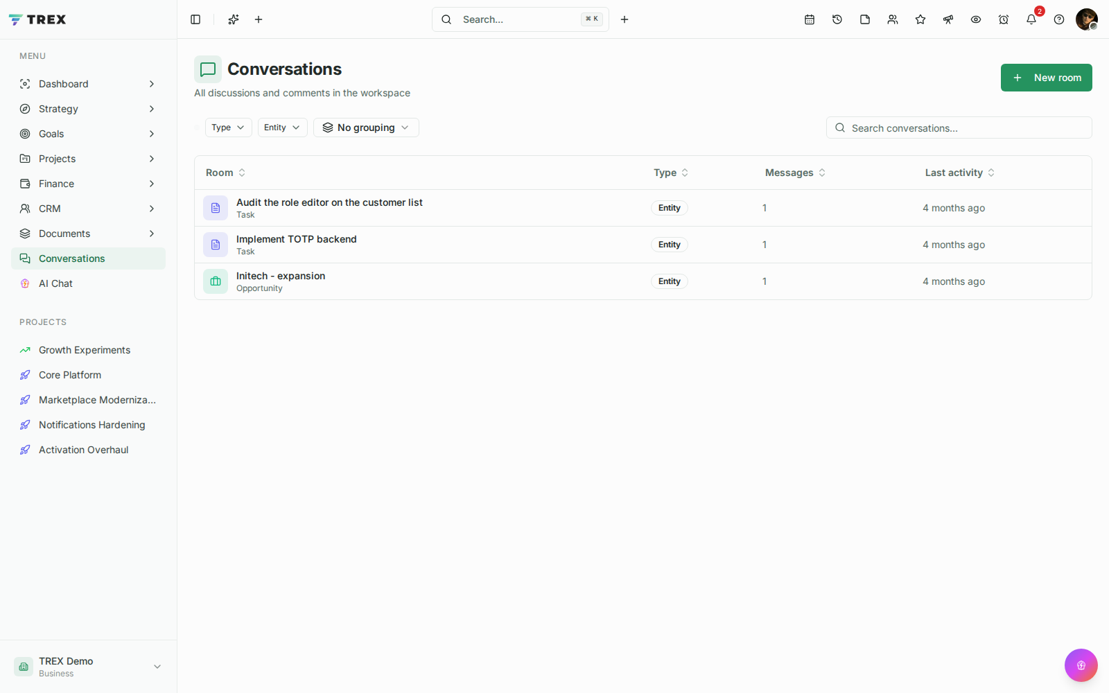 Conversations screenshot in TREX