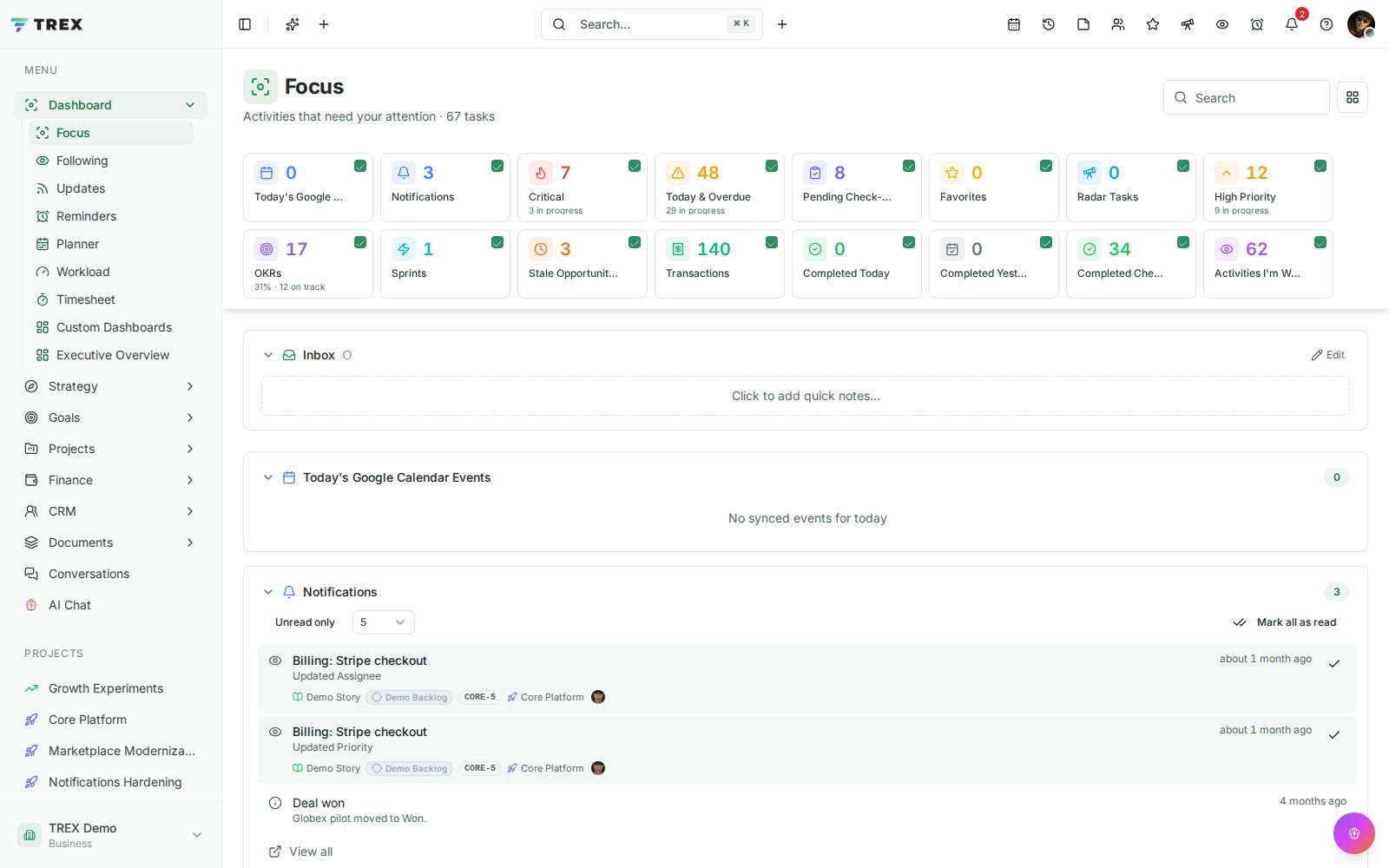 Dashboard screenshot in TREX