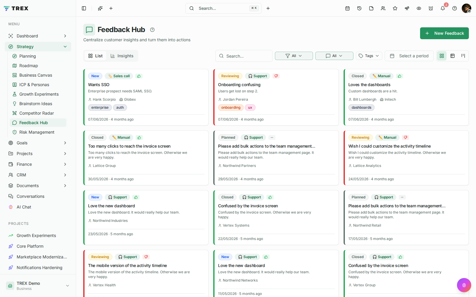 Feedback screenshot in TREX