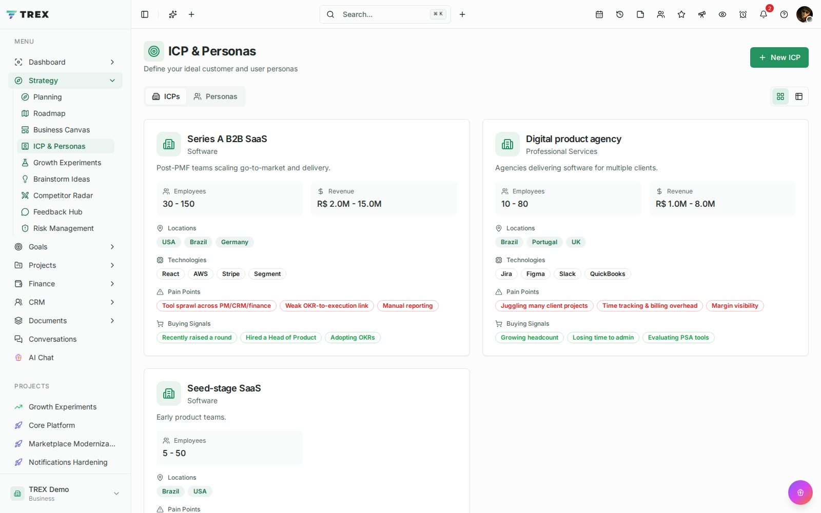 Personas screenshot in TREX
