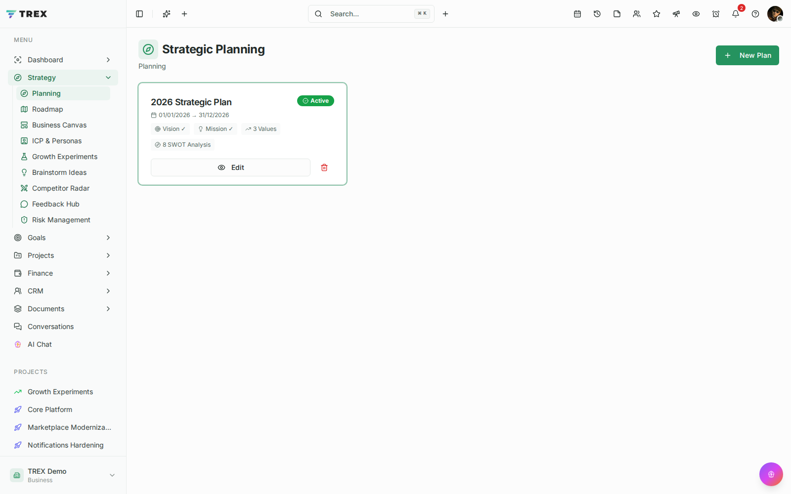 Planning screenshot in TREX