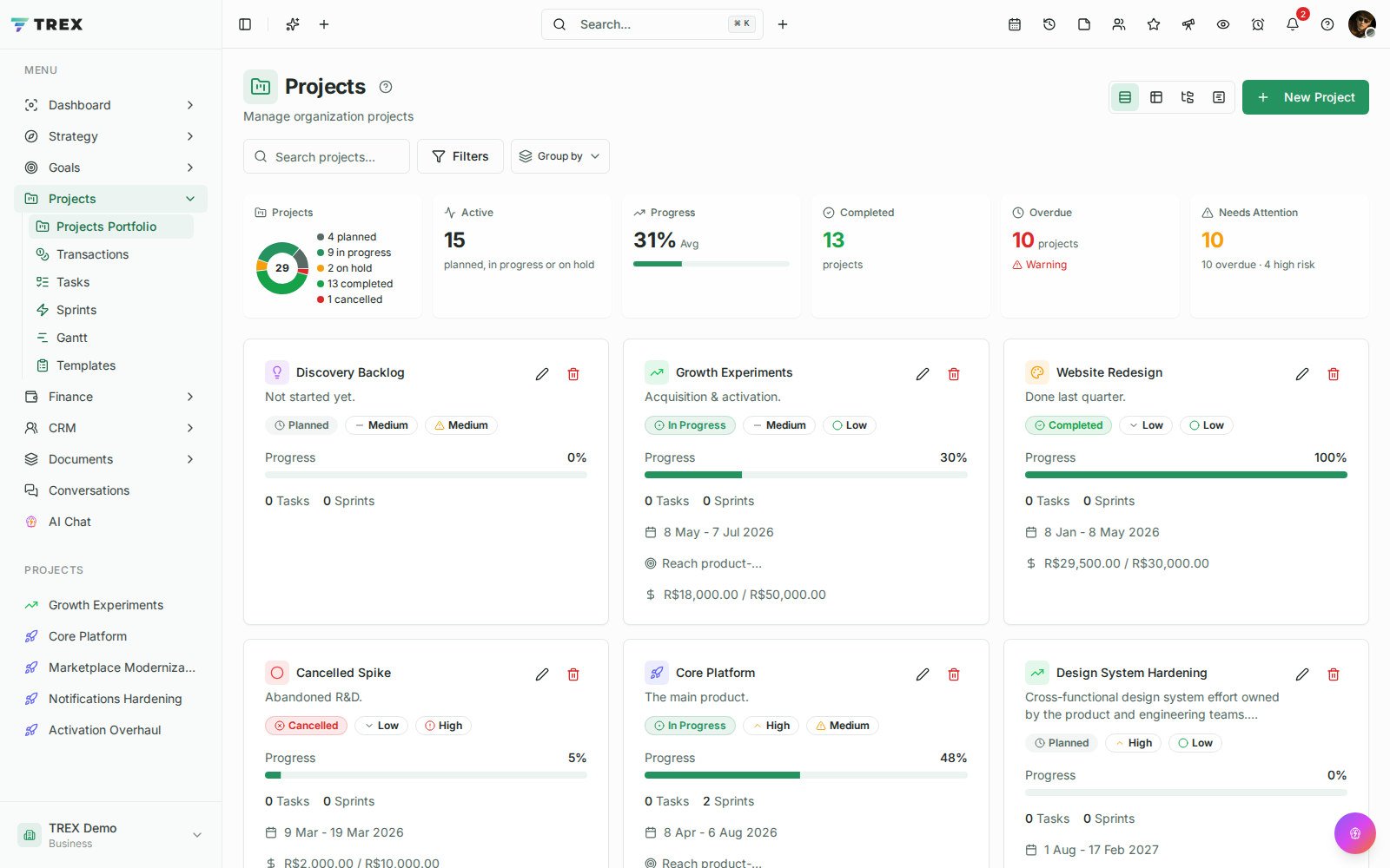 Project History screenshot in TREX