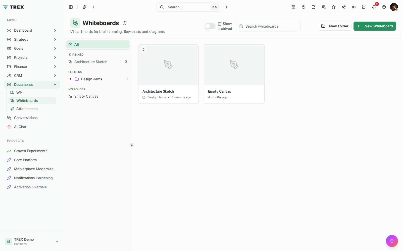 Whiteboards screenshot in TREX